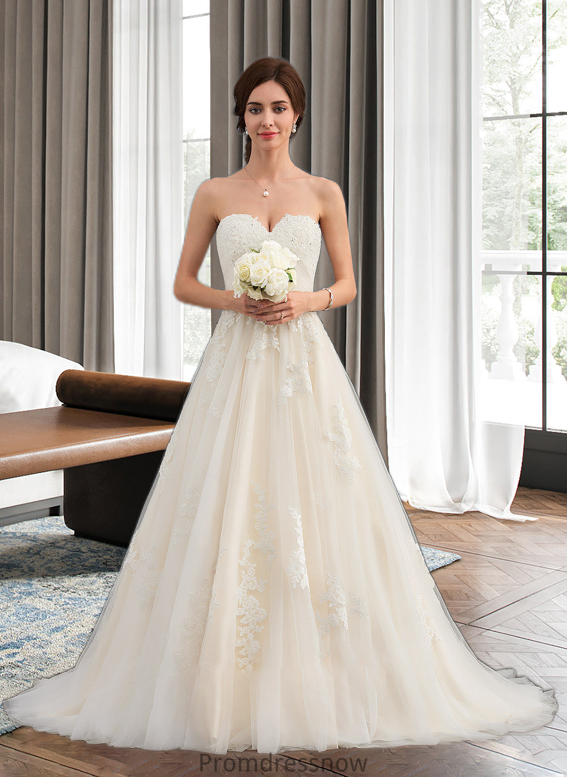 Uerica Ball-Gown/Princess Sweetheart Court Train Tulle Wedding Dress With Ruffle Beading HPP0013766