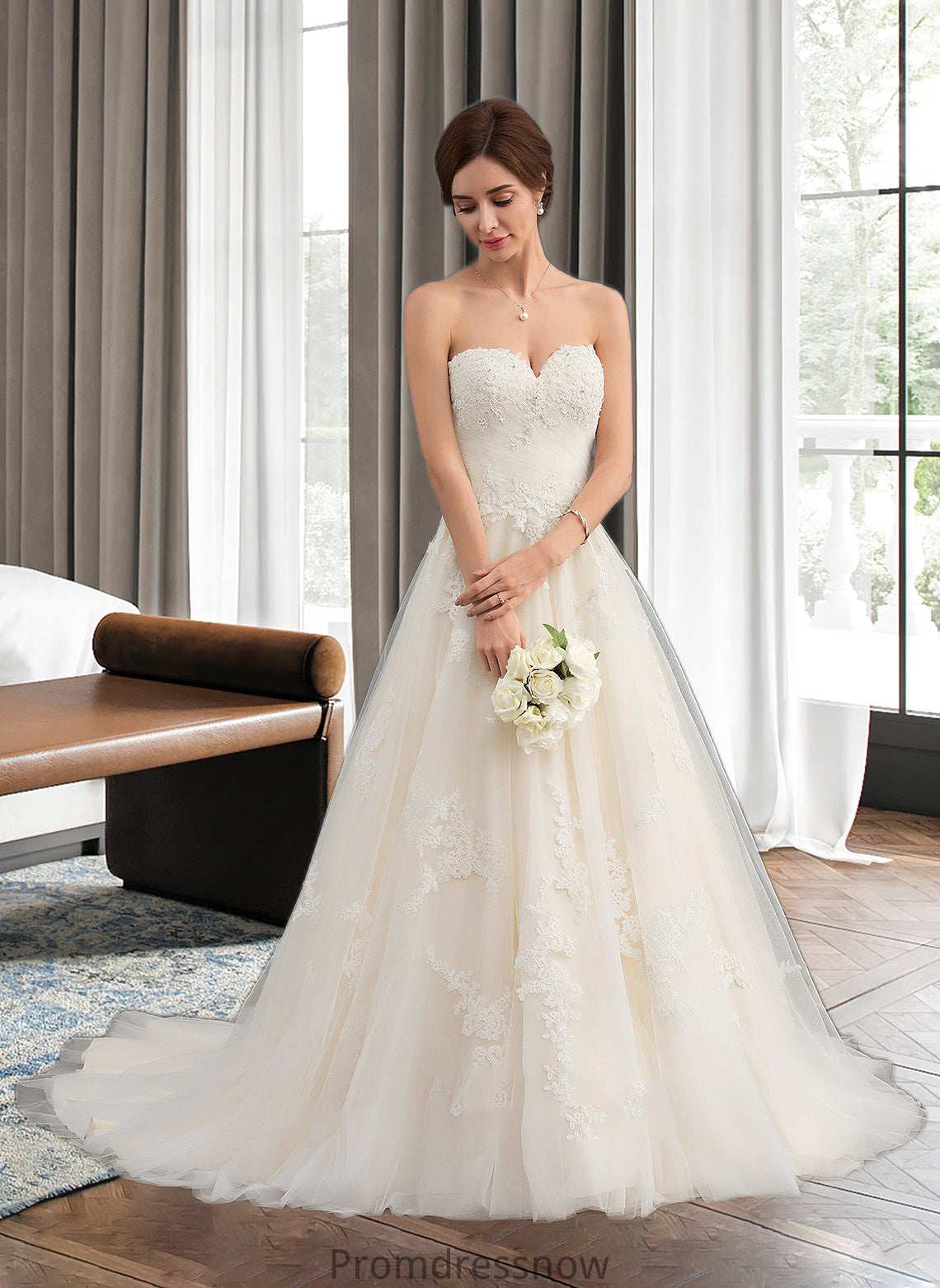 Uerica Ball-Gown/Princess Sweetheart Court Train Tulle Wedding Dress With Ruffle Beading HPP0013766