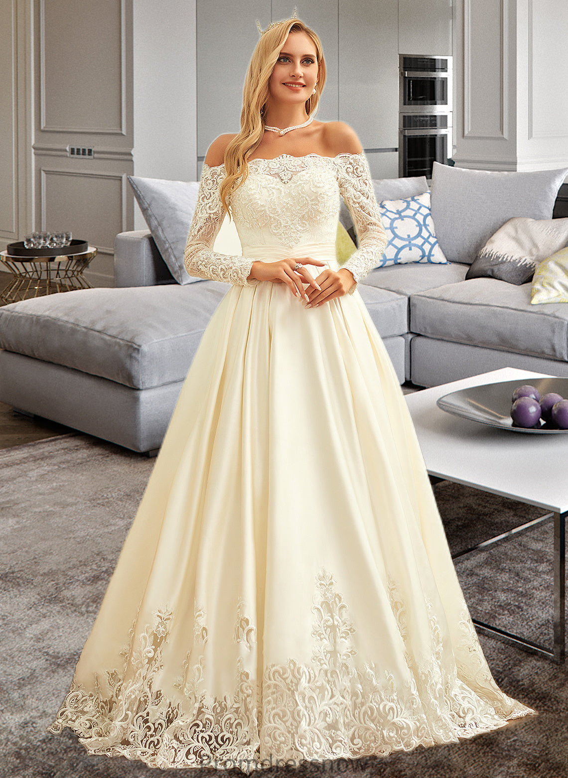 Marina Ball-Gown/Princess Sweep Train Satin Wedding Dress With Beading Sequins HPP0013768