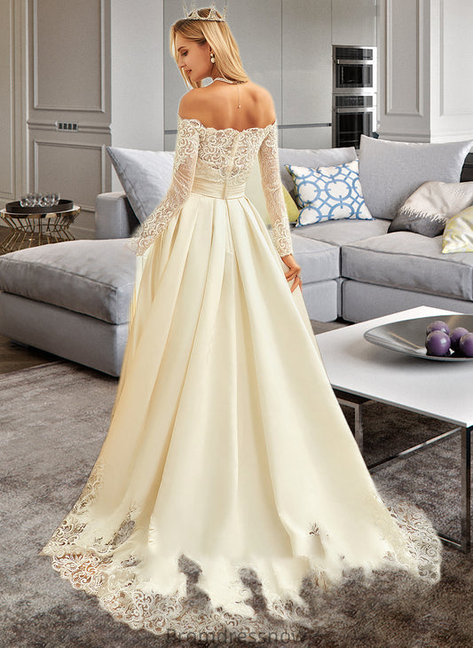 Marina Ball-Gown/Princess Sweep Train Satin Wedding Dress With Beading Sequins HPP0013768