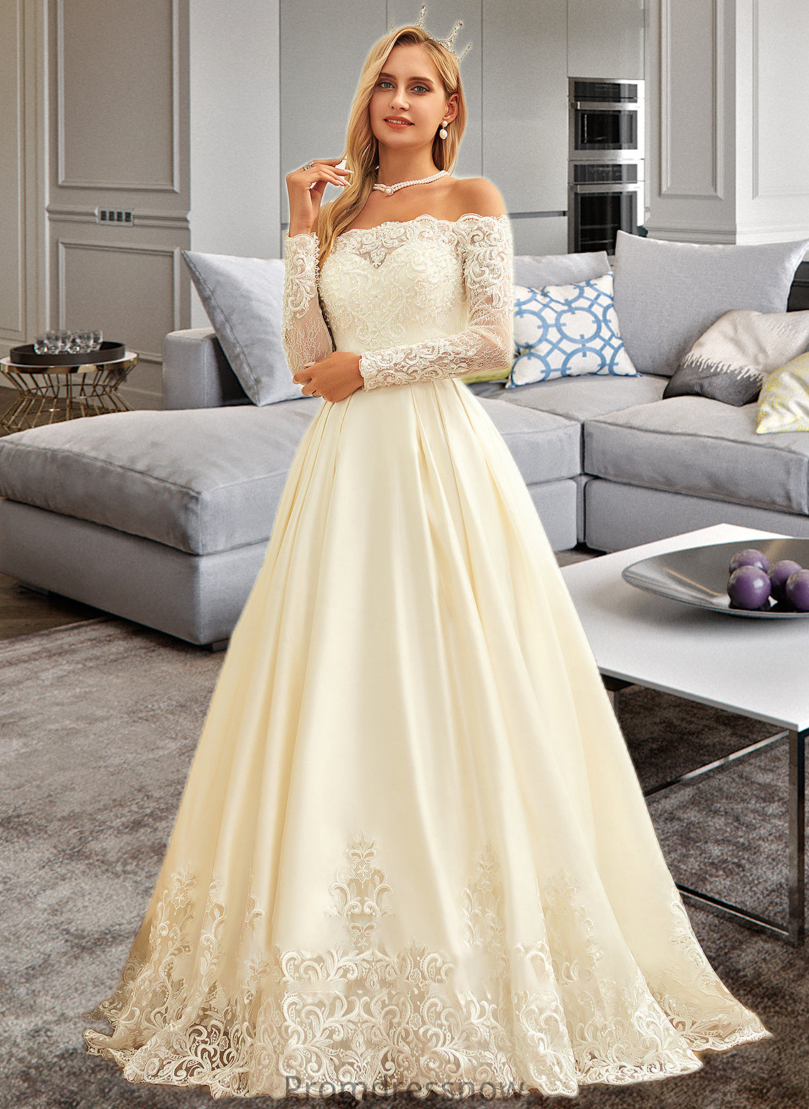 Marina Ball-Gown/Princess Sweep Train Satin Wedding Dress With Beading Sequins HPP0013768