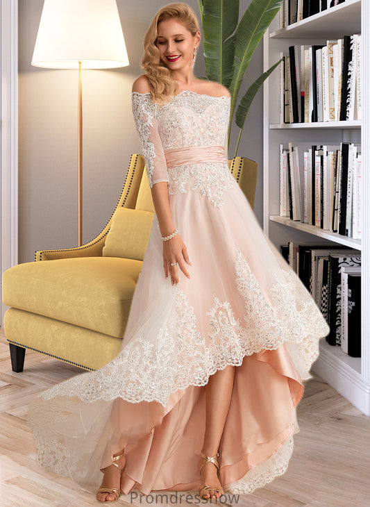 Delilah A-Line Asymmetrical Satin Tulle Lace Wedding Dress With Sequins HPP0013769