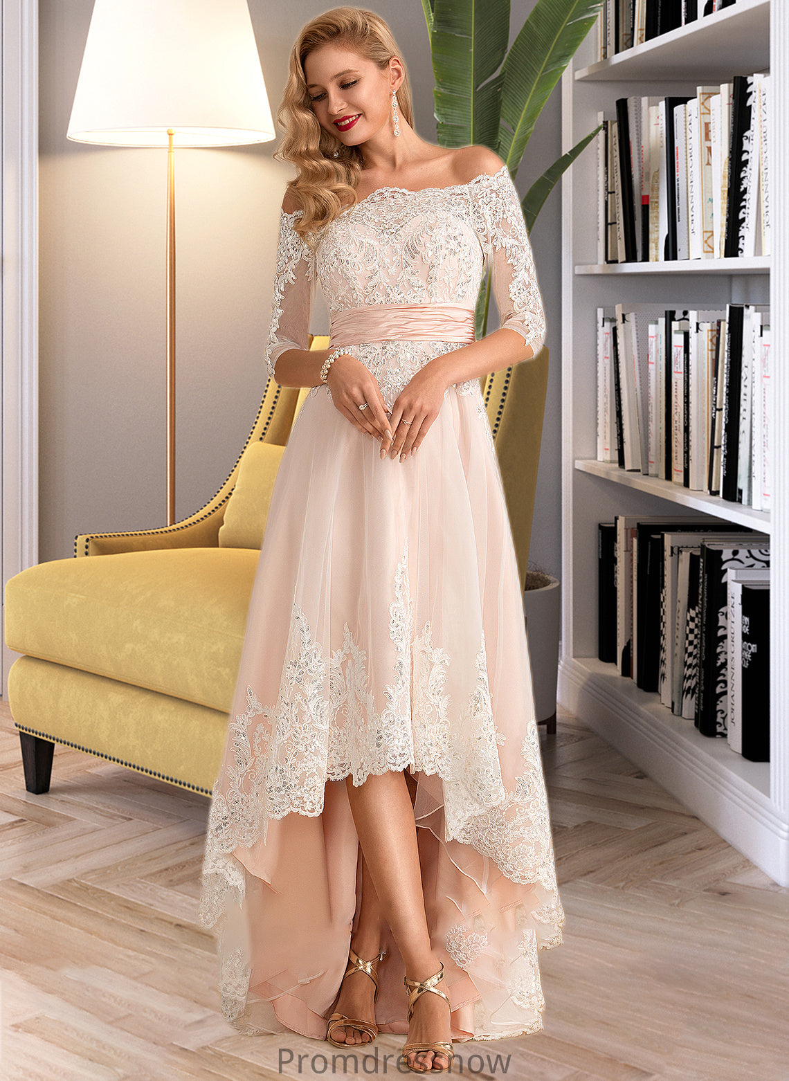 Delilah A-Line Asymmetrical Satin Tulle Lace Wedding Dress With Sequins HPP0013769