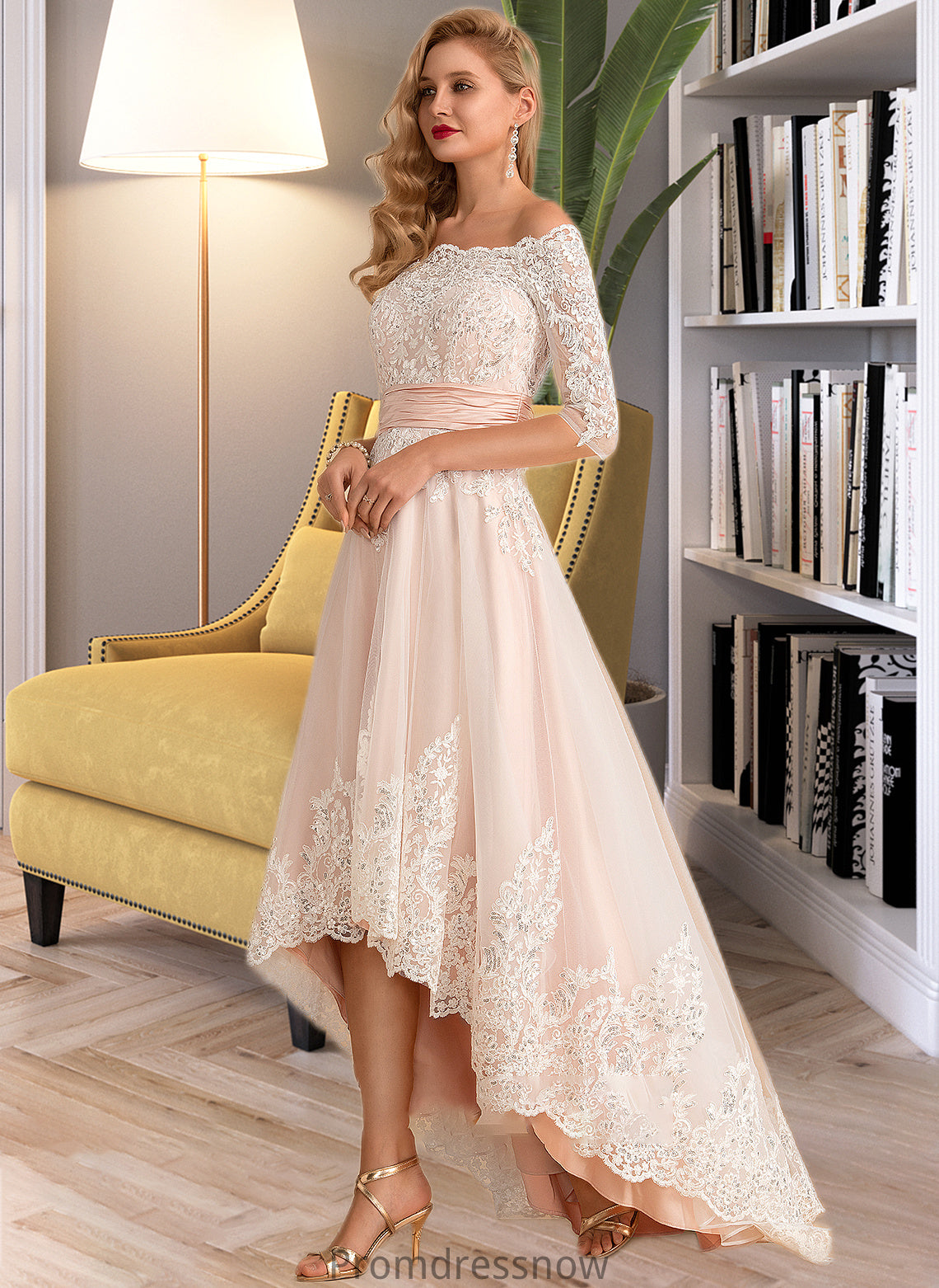 Delilah A-Line Asymmetrical Satin Tulle Lace Wedding Dress With Sequins HPP0013769