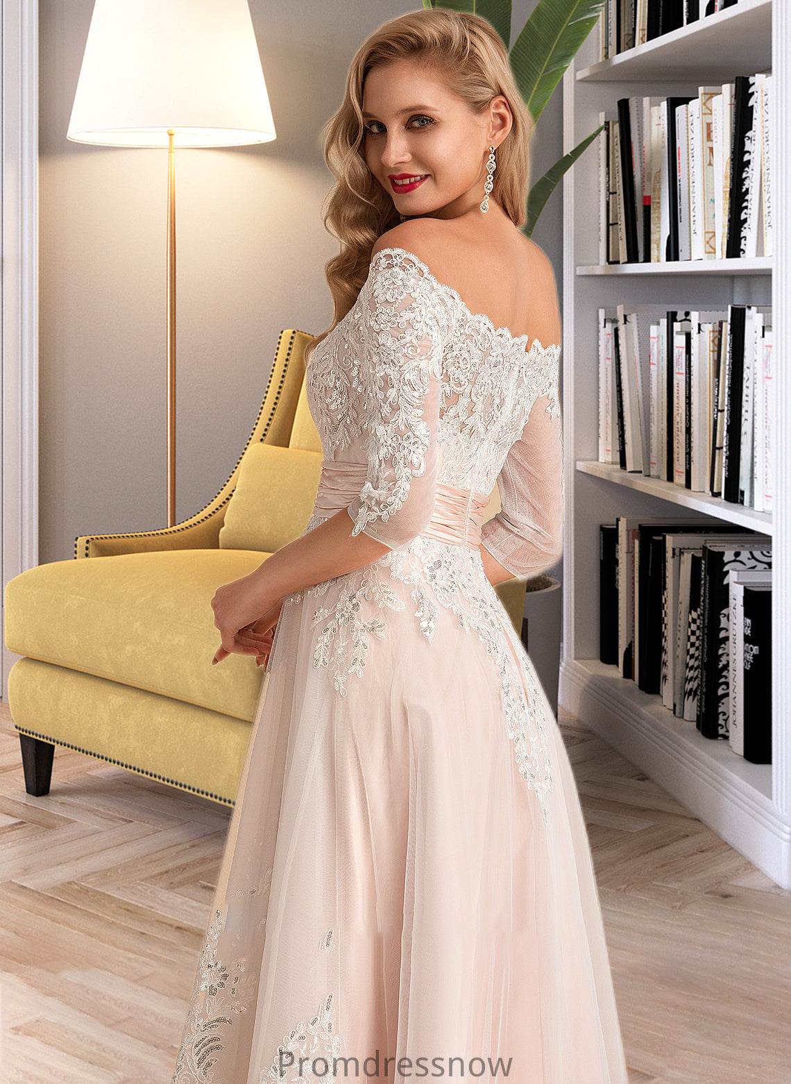 Delilah A-Line Asymmetrical Satin Tulle Lace Wedding Dress With Sequins HPP0013769