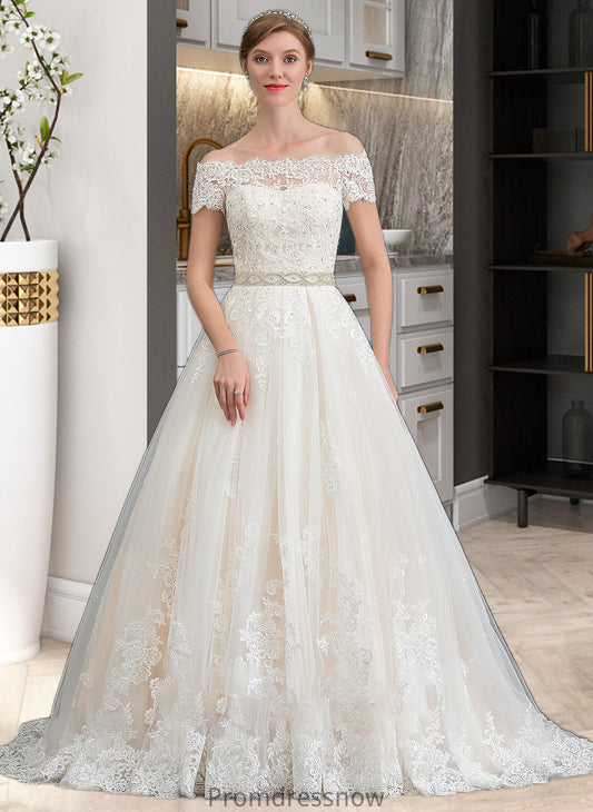 Evangeline Ball-Gown/Princess Court Train Tulle Wedding Dress With Beading Sequins HPP0013770