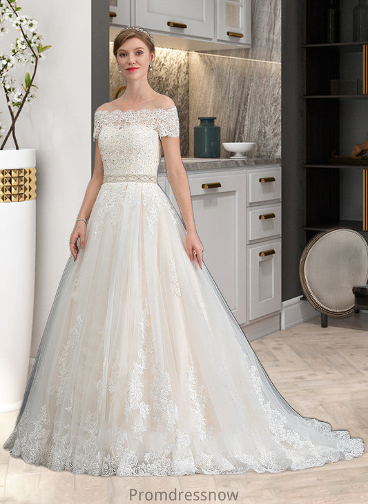 Evangeline Ball-Gown/Princess Court Train Tulle Wedding Dress With Beading Sequins HPP0013770