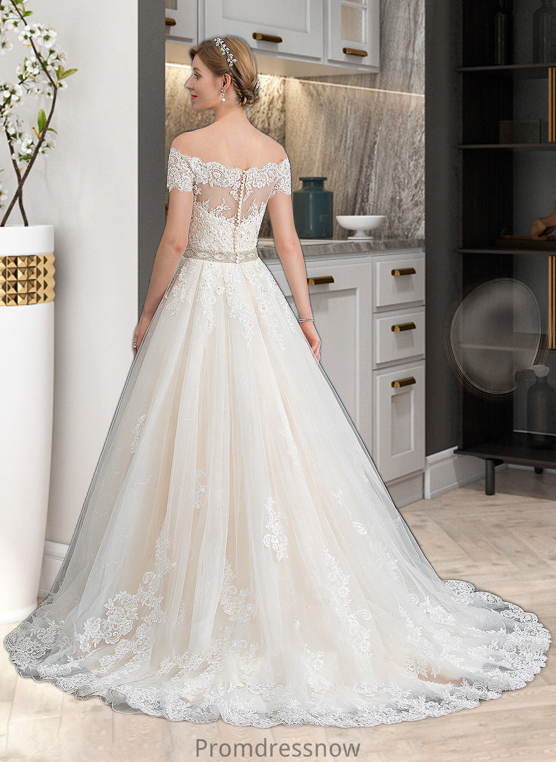 Evangeline Ball-Gown/Princess Court Train Tulle Wedding Dress With Beading Sequins HPP0013770