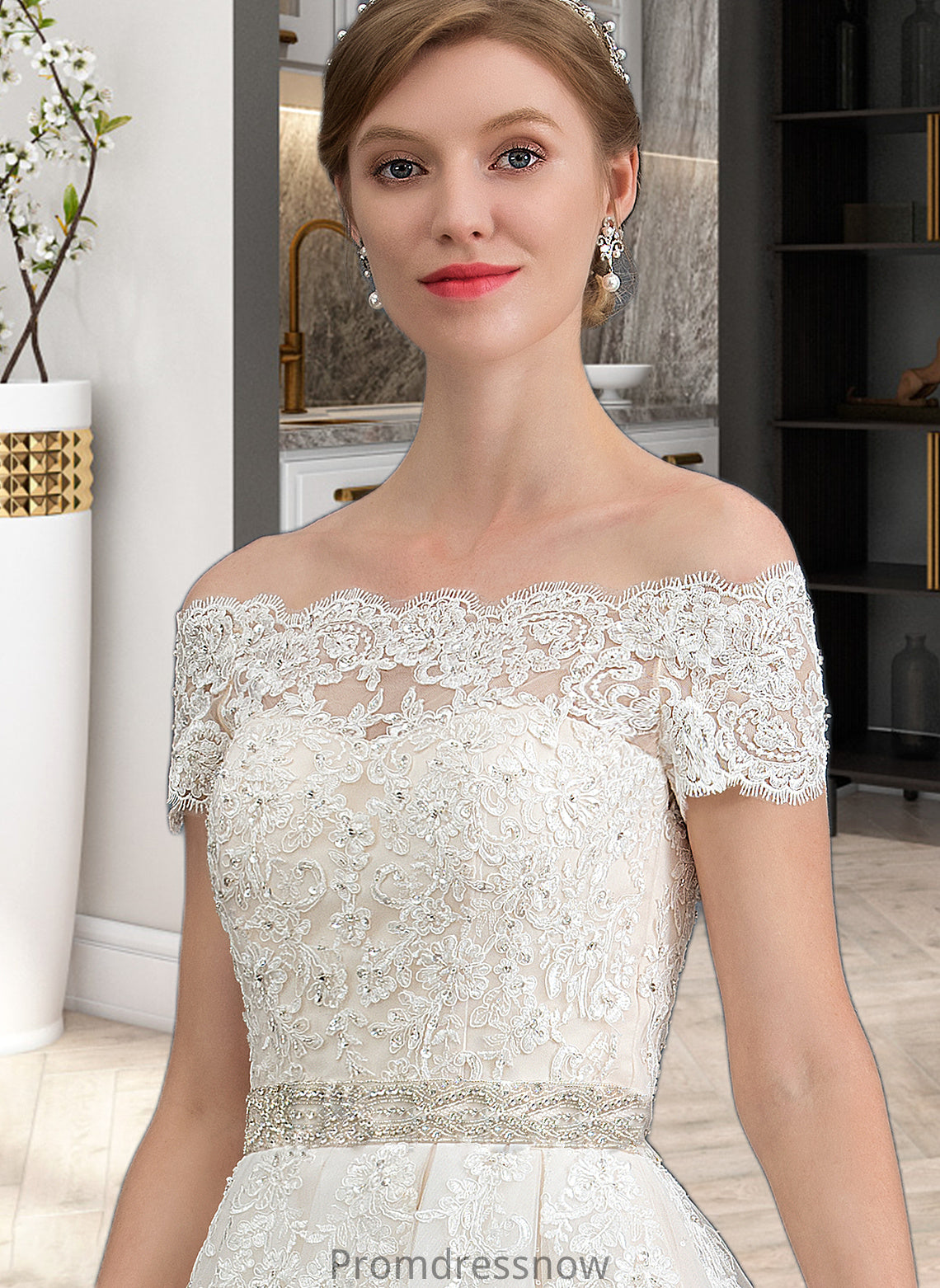 Evangeline Ball-Gown/Princess Court Train Tulle Wedding Dress With Beading Sequins HPP0013770