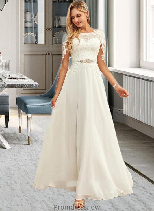 Sofia A-Line Scoop Neck Floor-Length Chiffon Lace Wedding Dress With Sequins HPP0013775