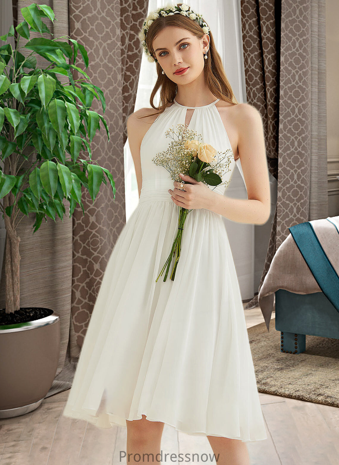 Lindsey A-Line Knee-Length Chiffon Wedding Dress HPP0013778