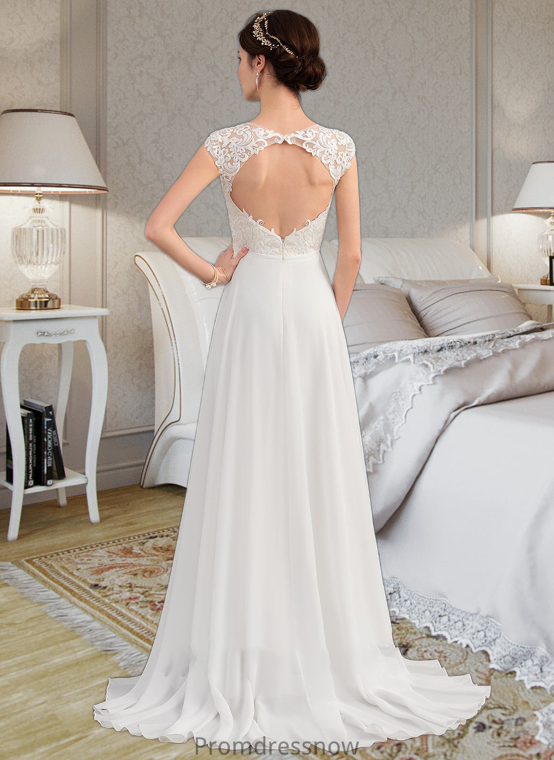 Lila A-Line V-neck Sweep Train Chiffon Wedding Dress With Split Front HPP0013782