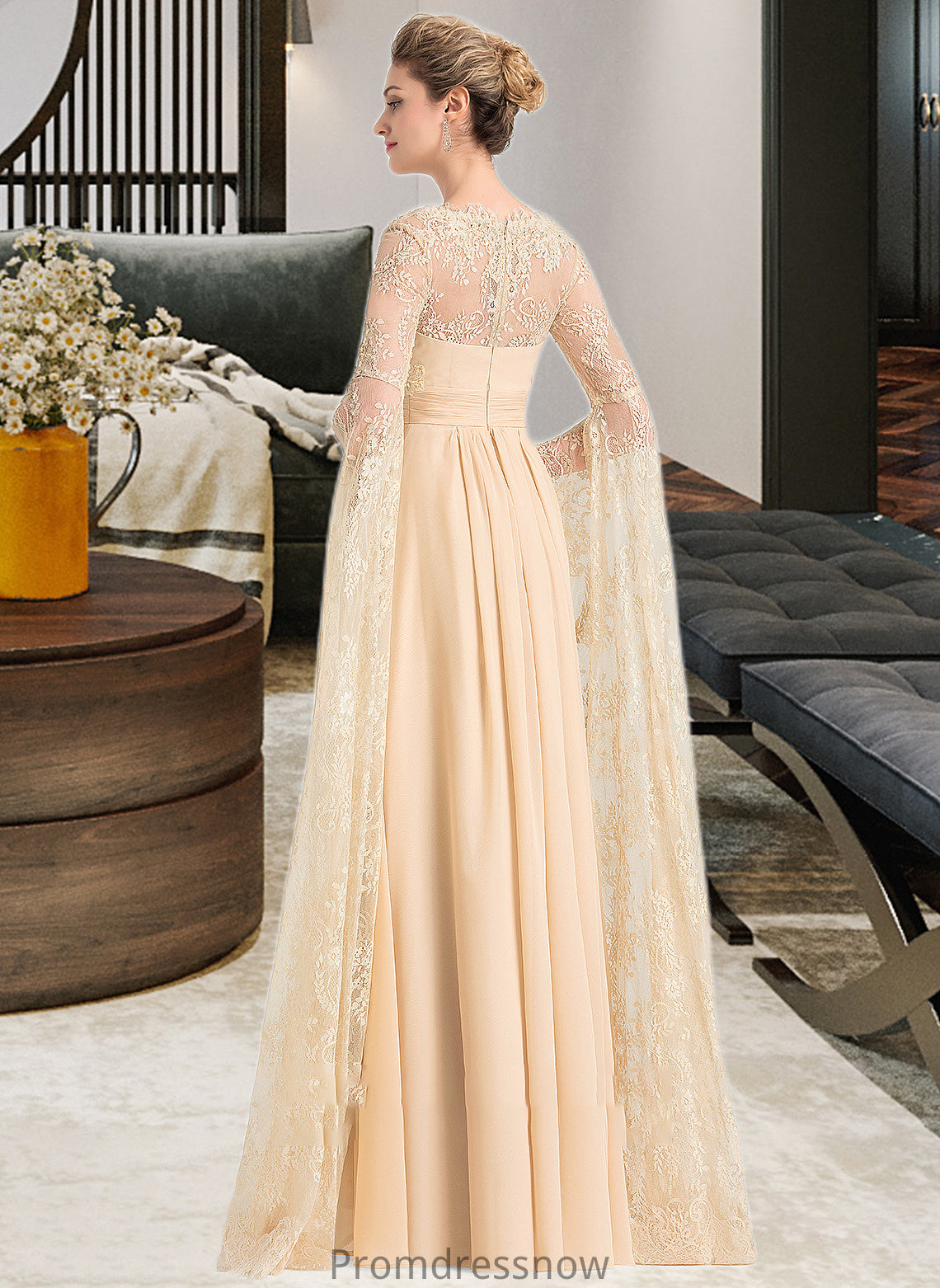 Mckinley A-Line Square Neckline Floor-Length Chiffon Wedding Dress With Ruffle Beading HPP0013783