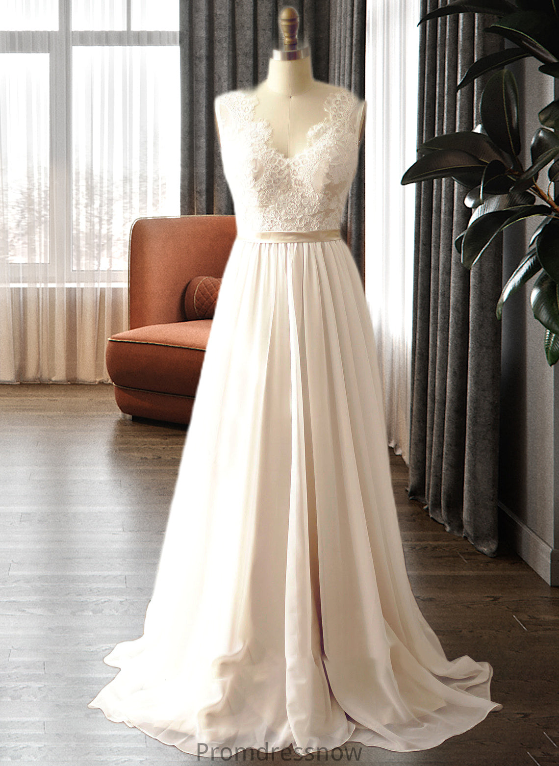 Claire A-Line V-neck Court Train Chiffon Wedding Dress HPP0013785