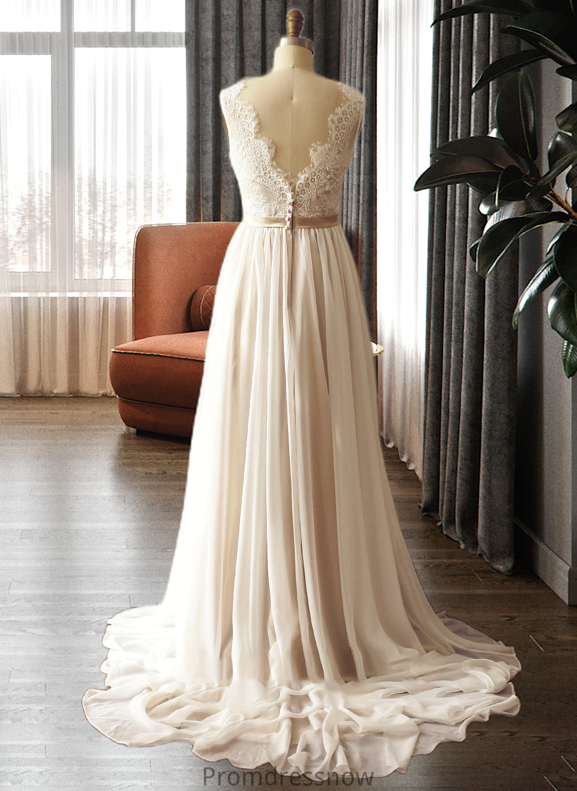 Claire A-Line V-neck Court Train Chiffon Wedding Dress HPP0013785