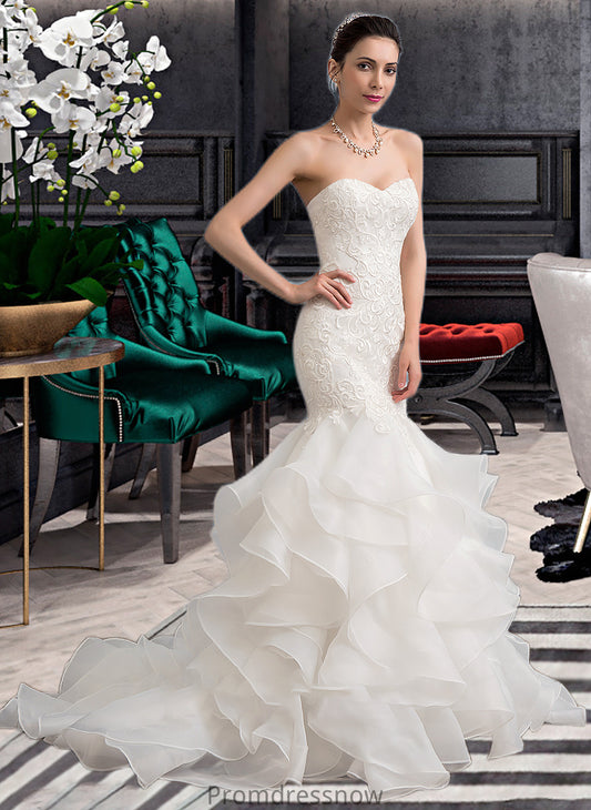 Cheryl Trumpet/Mermaid Sweetheart Sweep Train Organza Lace Wedding Dress HPP0013786