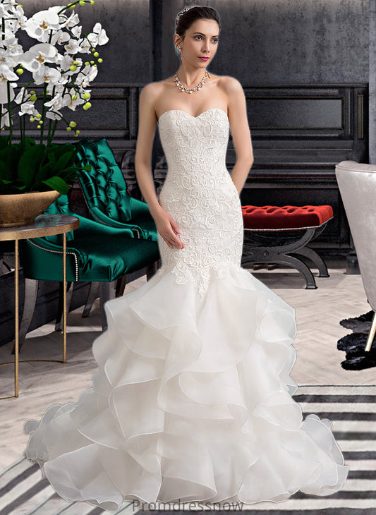 Cheryl Trumpet/Mermaid Sweetheart Sweep Train Organza Lace Wedding Dress HPP0013786