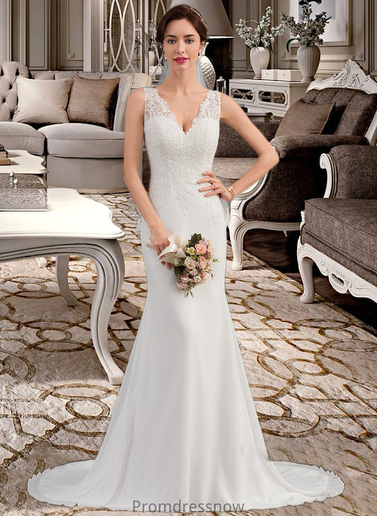 Kelsie Trumpet/Mermaid V-neck Court Train Chiffon Wedding Dress HPP0013788