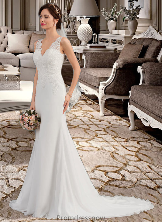 Kelsie Trumpet/Mermaid V-neck Court Train Chiffon Wedding Dress HPP0013788