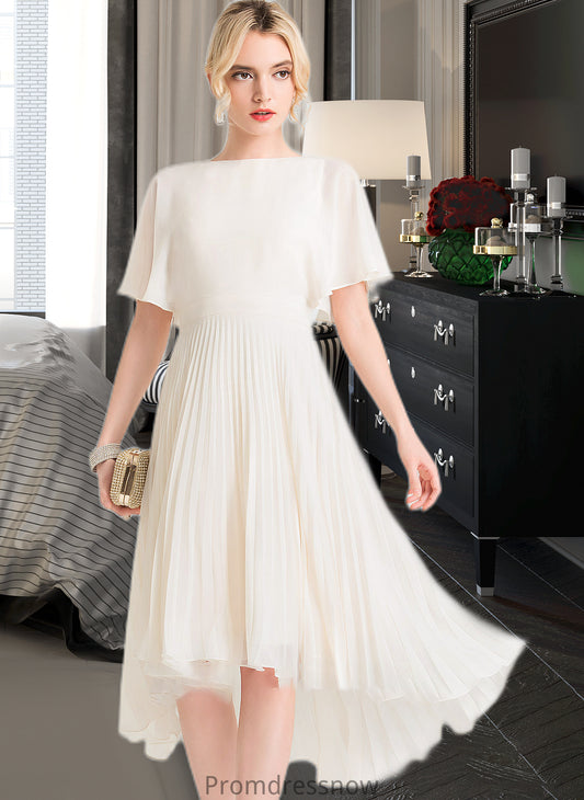 Jamie A-Line Scoop Neck Asymmetrical Chiffon Wedding Dress With Pleated HPP0013790