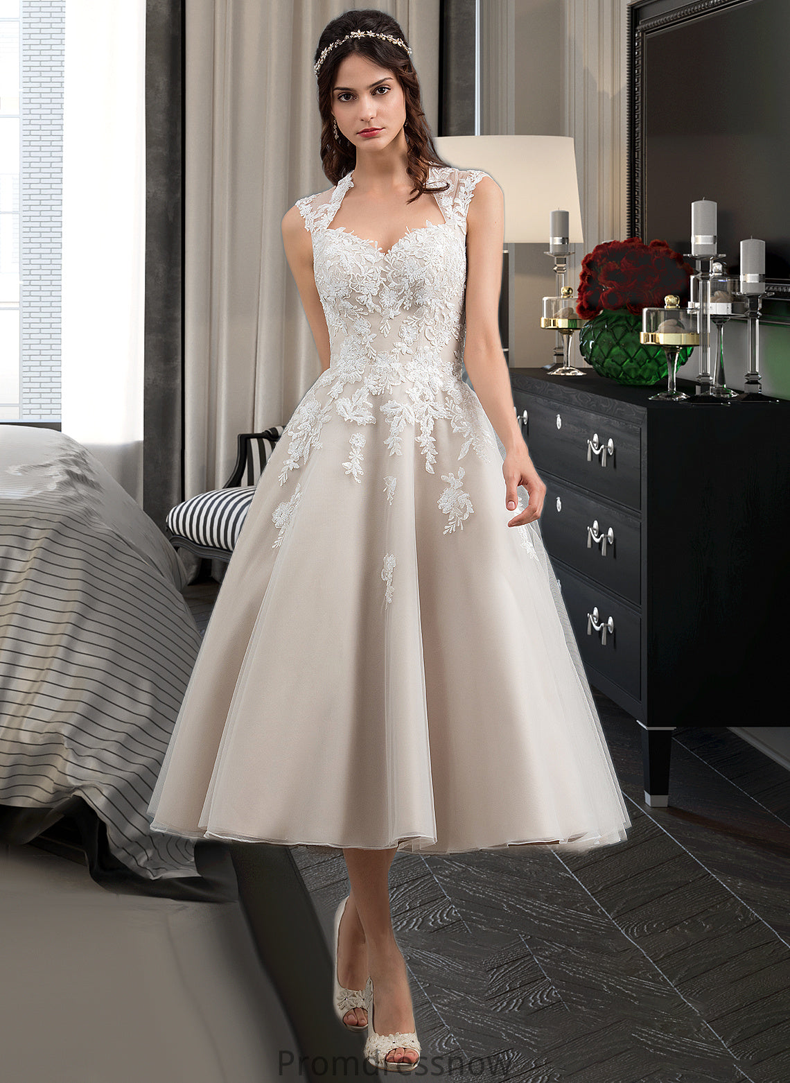 Alivia Ball-Gown/Princess Sweetheart Tea-Length Tulle Wedding Dress With Sequins HPP0013791