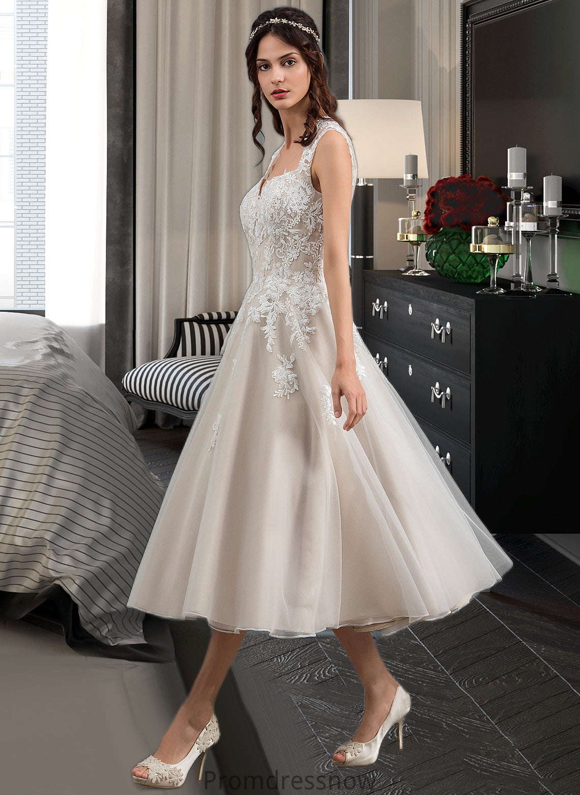 Alivia Ball-Gown/Princess Sweetheart Tea-Length Tulle Wedding Dress With Sequins HPP0013791