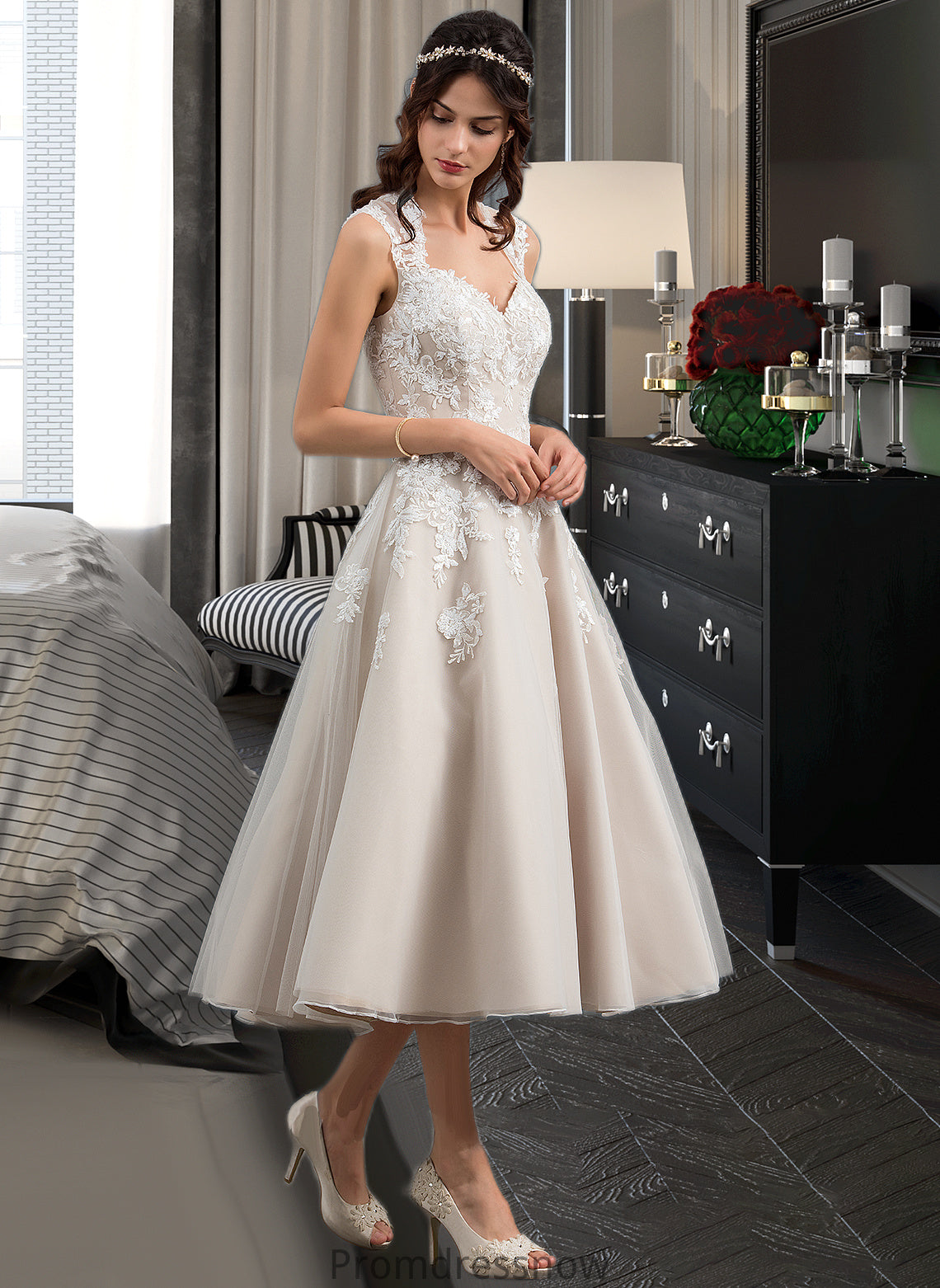 Alivia Ball-Gown/Princess Sweetheart Tea-Length Tulle Wedding Dress With Sequins HPP0013791