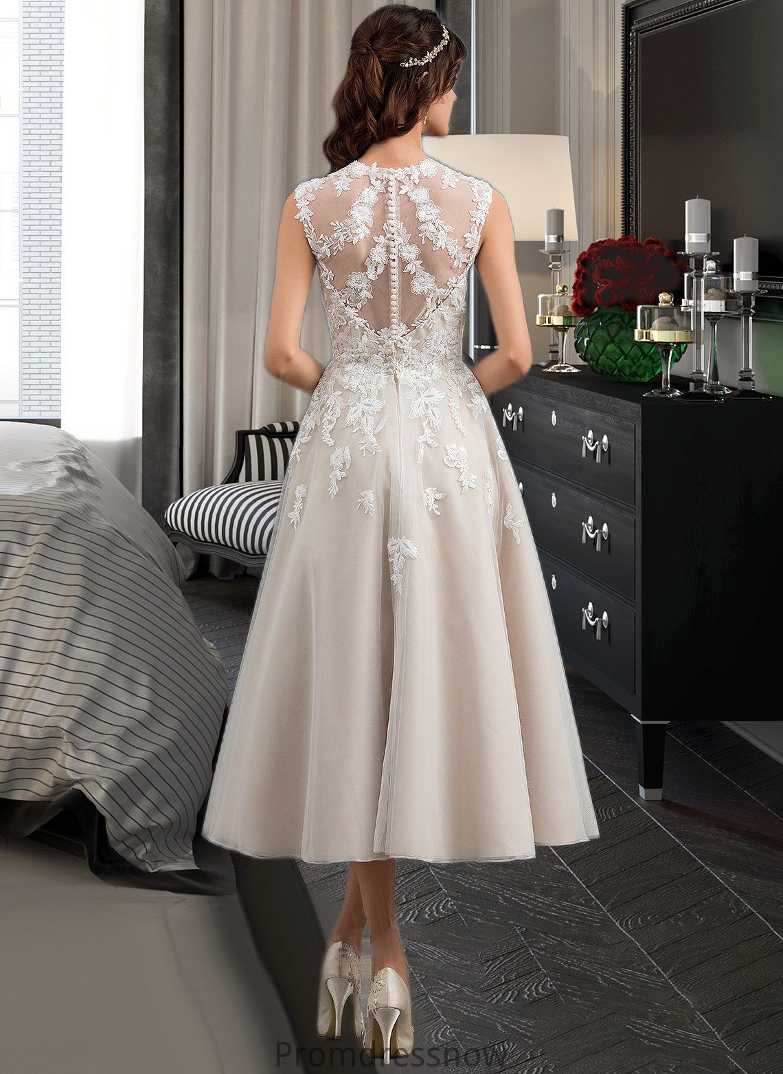 Alivia Ball-Gown/Princess Sweetheart Tea-Length Tulle Wedding Dress With Sequins HPP0013791