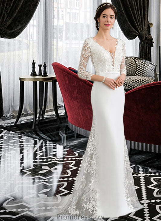 Marcie Trumpet/Mermaid V-neck Chapel Train Chiffon Wedding Dress With Beading Sequins HPP0013795