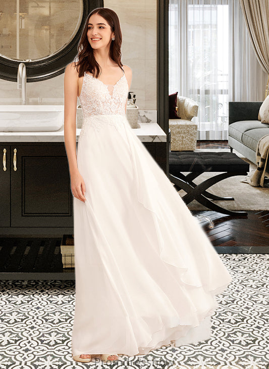 Ashleigh A-Line V-neck Floor-Length Wedding Dress With Sequins HPP0013797