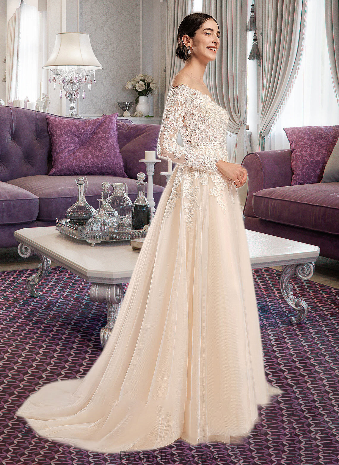 Alana Ball-Gown/Princess Illusion Chapel Train Wedding Dress With Sequins HPP0013798