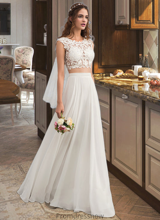 Neveah A-Line Scoop Neck Floor-Length Chiffon Wedding Dress With Beading Sequins HPP0013799