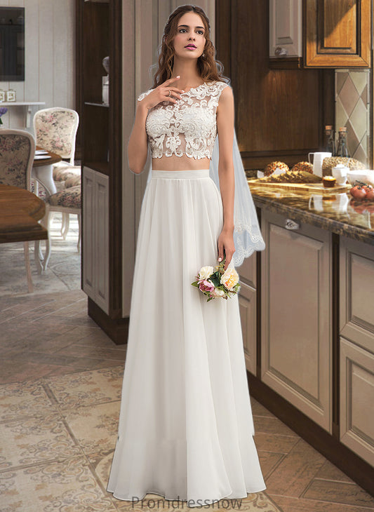 Neveah A-Line Scoop Neck Floor-Length Chiffon Wedding Dress With Beading Sequins HPP0013799