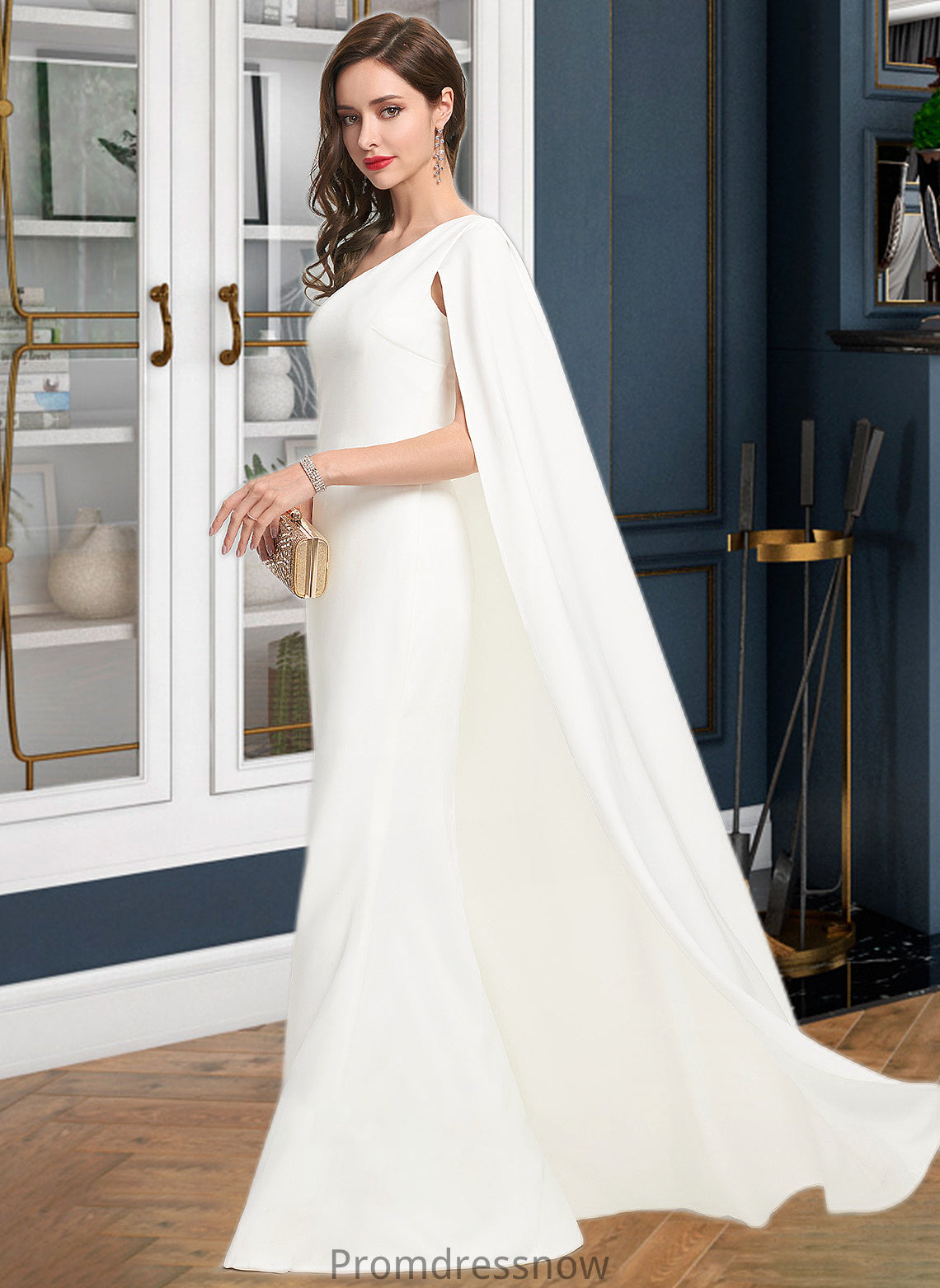 Rebekah Sheath/Column One-Shoulder Floor-Length Stretch Crepe Wedding Dress HPP0013801