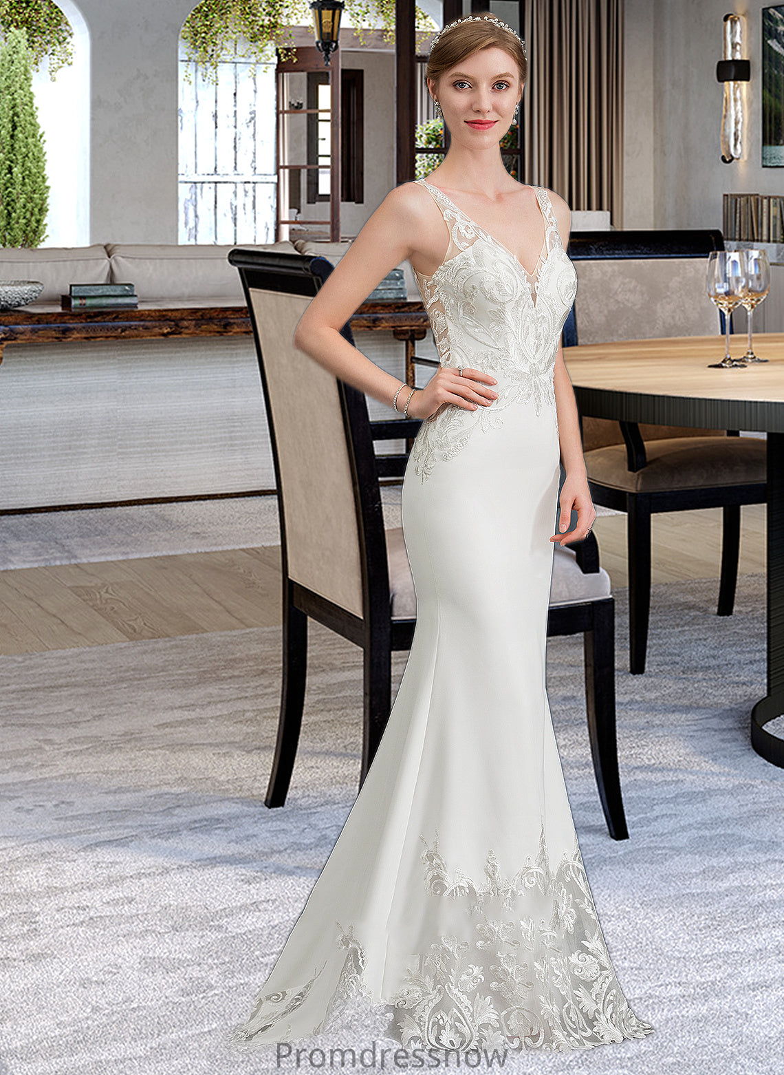 Jada Trumpet/Mermaid V-neck Court Train Stretch Crepe Wedding Dress HPP0013803