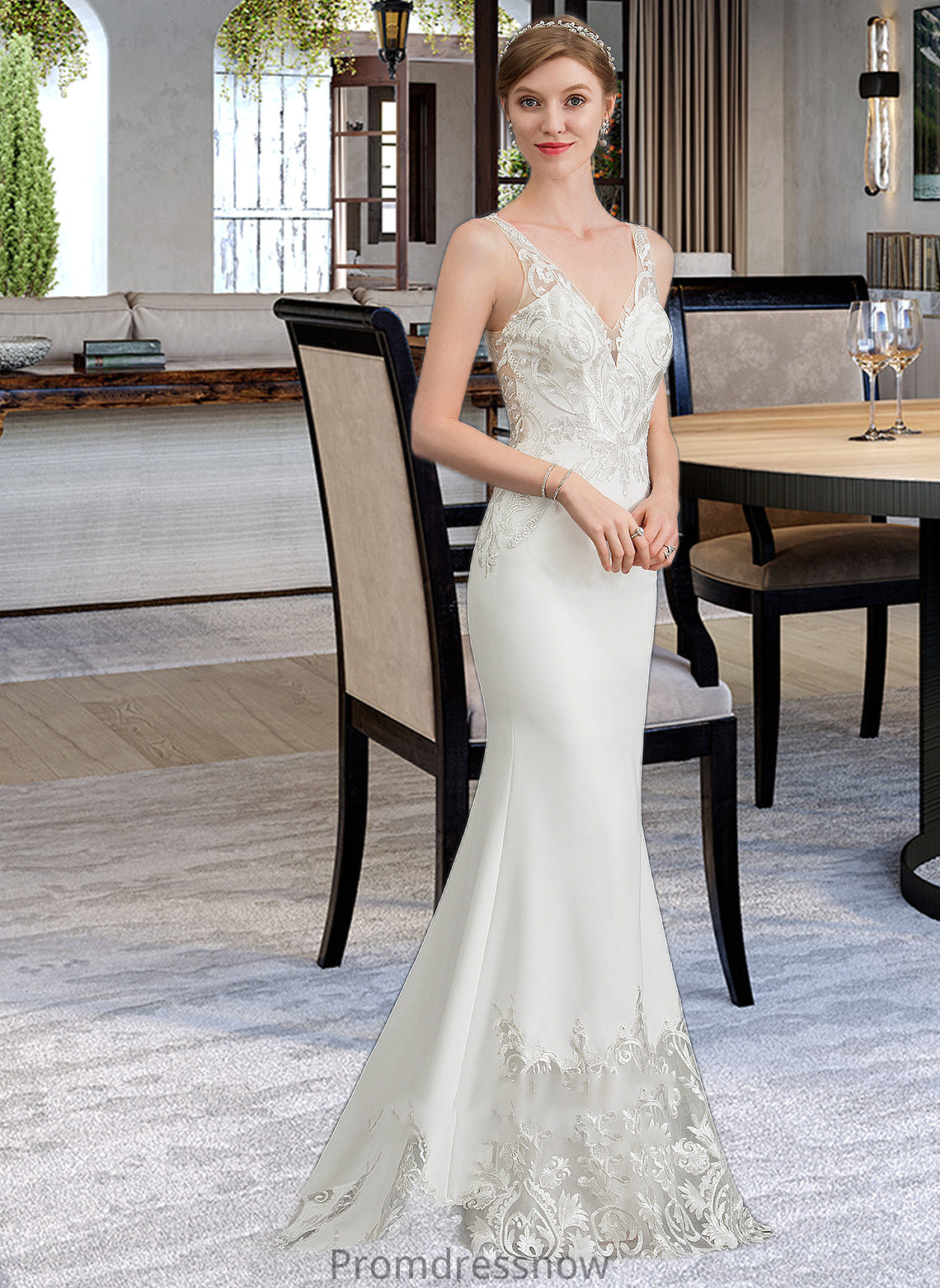 Jada Trumpet/Mermaid V-neck Court Train Stretch Crepe Wedding Dress HPP0013803