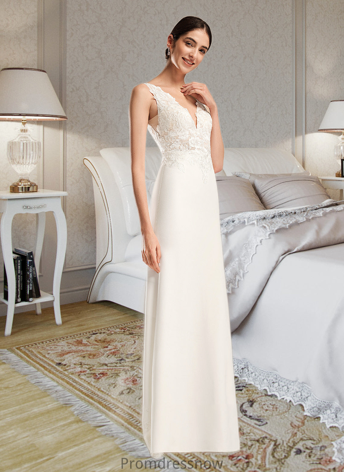 Jean Sheath/Column V-neck Court Train Wedding Dress With Sequins HPP0013807