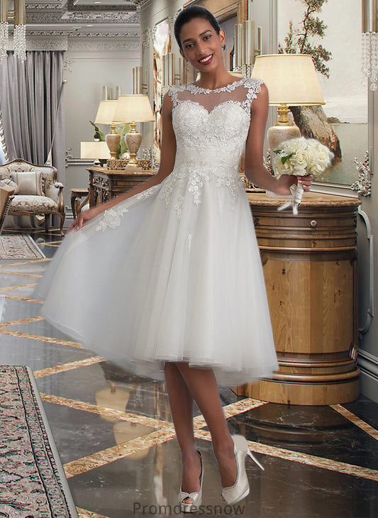 Amaya A-Line Illusion Asymmetrical Tulle Wedding Dress With Ruffle HPP0013808