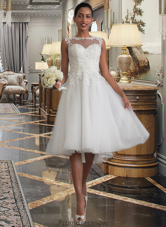 Amaya A-Line Illusion Asymmetrical Tulle Wedding Dress With Ruffle HPP0013808