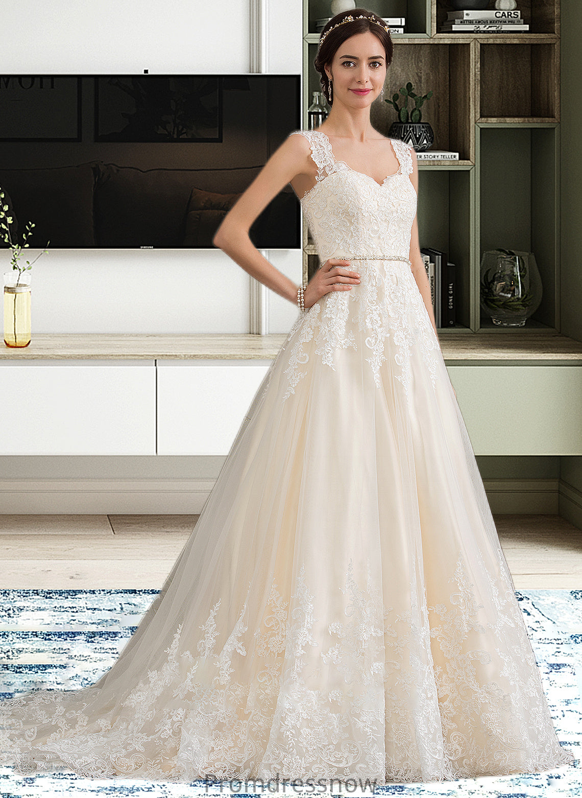 Gianna Ball-Gown/Princess Sweetheart Court Train Tulle Wedding Dress With Beading Sequins HPP0013813