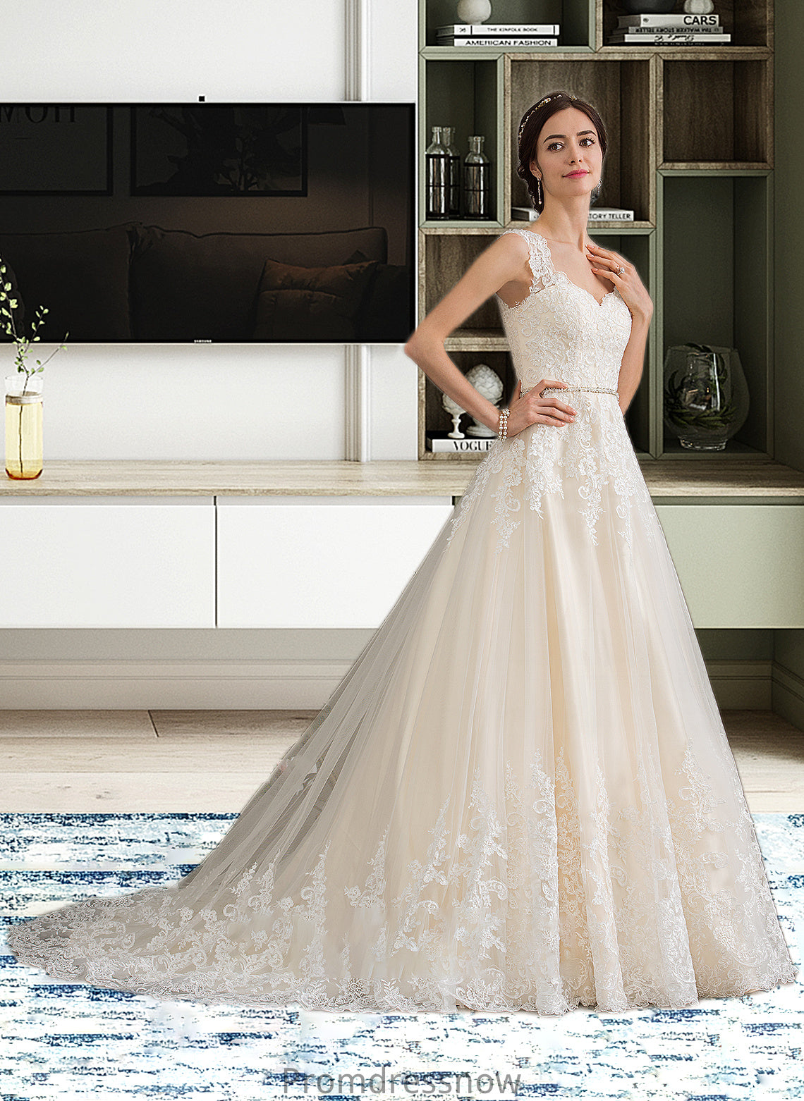 Gianna Ball-Gown/Princess Sweetheart Court Train Tulle Wedding Dress With Beading Sequins HPP0013813