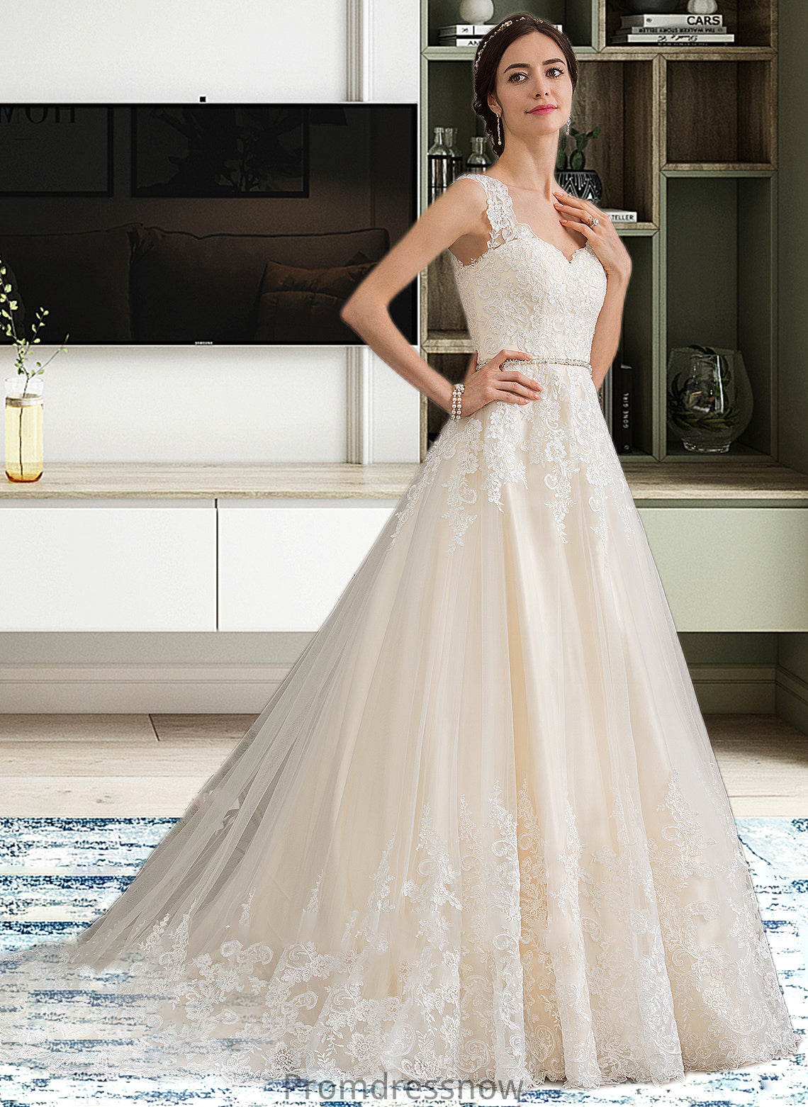 Gianna Ball-Gown/Princess Sweetheart Court Train Tulle Wedding Dress With Beading Sequins HPP0013813