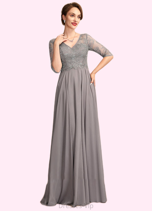 Selina A-Line V-neck Floor-Length Chiffon Lace Mother of the Bride Dress With Sequins HP126P0014999