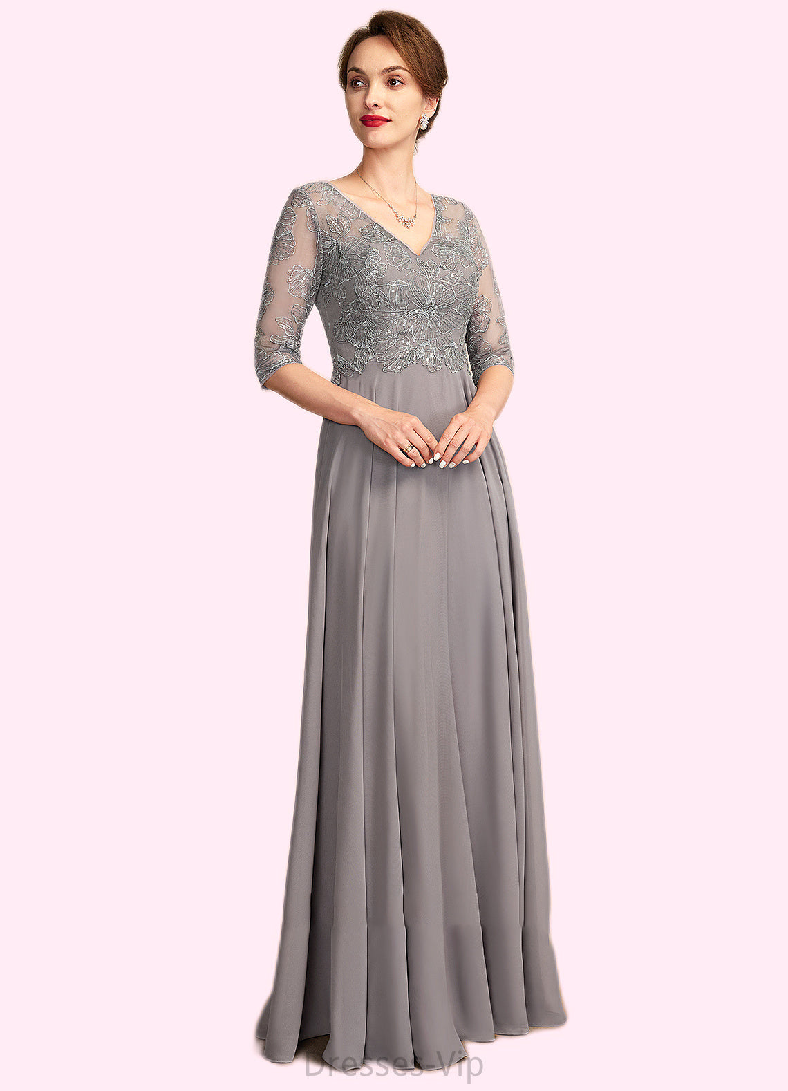 Selina A-Line V-neck Floor-Length Chiffon Lace Mother of the Bride Dress With Sequins HP126P0014999