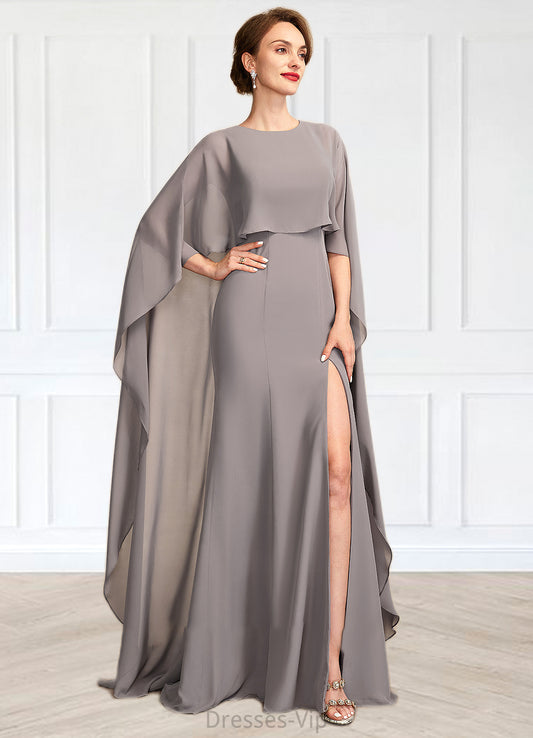 Aileen Sheath/Column Scoop Neck Sweep Train Chiffon Mother of the Bride Dress With Split Front HP126P0015000