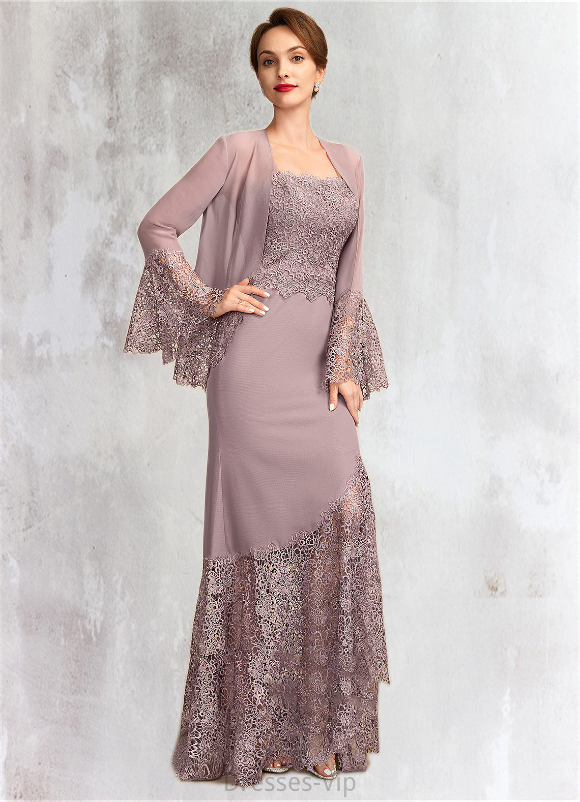 Lorelei Trumpet/Mermaid Square Neckline Asymmetrical Chiffon Lace Mother of the Bride Dress HP126P0015001