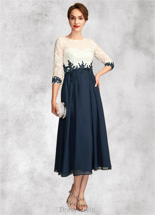 Kate A-Line Scoop Neck Tea-Length Chiffon Lace Mother of the Bride Dress HP126P0015002