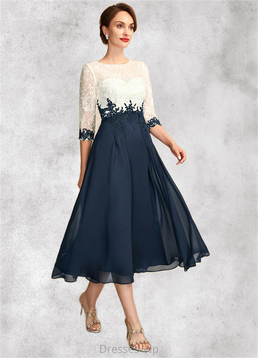 Kate A-Line Scoop Neck Tea-Length Chiffon Lace Mother of the Bride Dress HP126P0015002