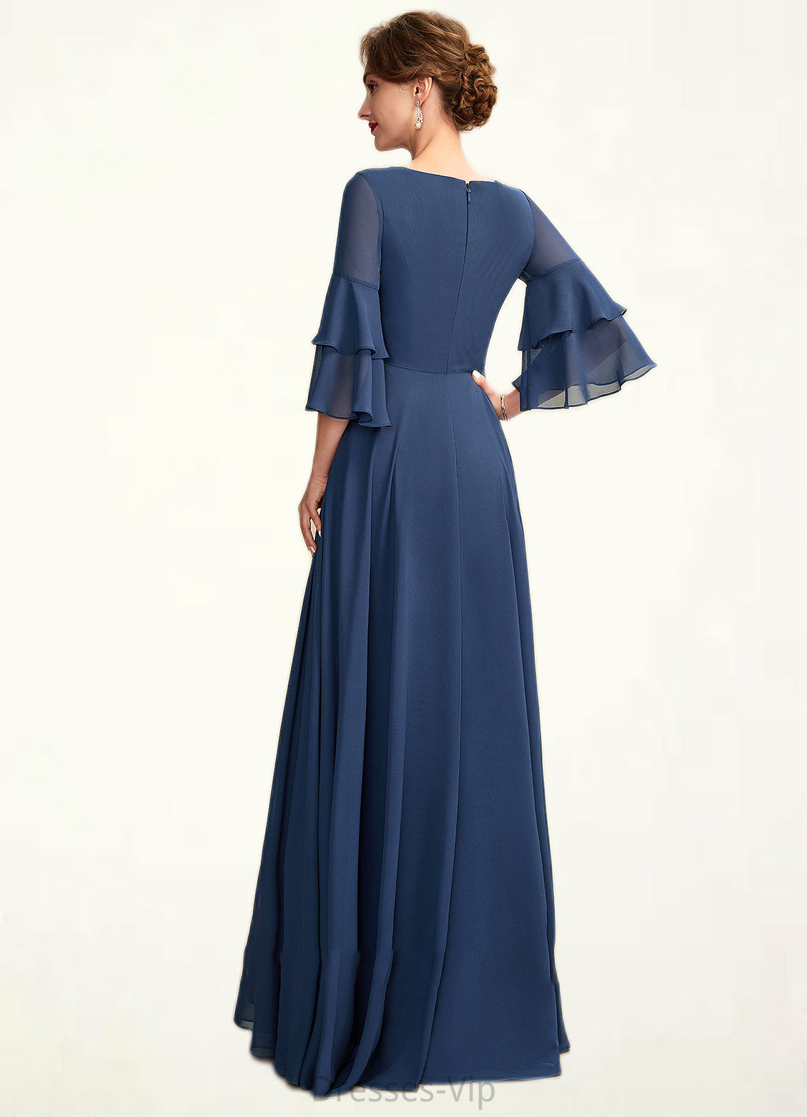 Hazel A-Line V-neck Floor-Length Chiffon Mother of the Bride Dress With Cascading Ruffles HP126P0015003