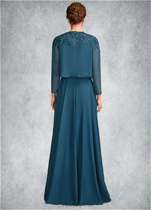 Rebecca A-Line V-neck Floor-Length Chiffon Lace Mother of the Bride Dress With Beading Sequins HP126P0015004